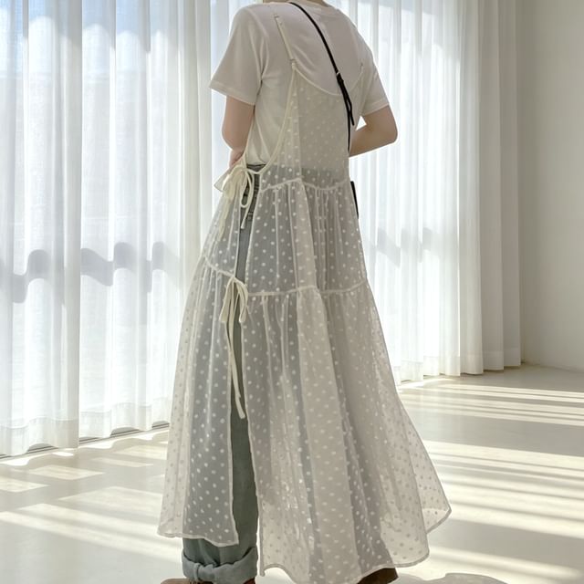 Tulstrix-Spaghetti Strap Polka Dot Maxi A-Line Dress