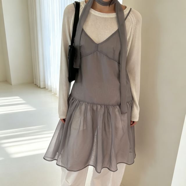 Tulstrix-Spaghetti Strap V-Neck Sheer Mini A-Line Dress