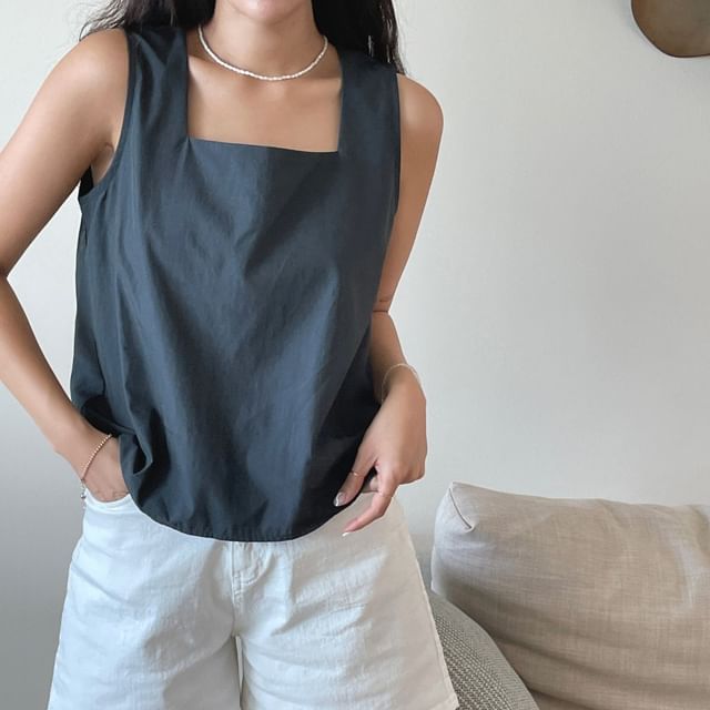 Tulstrix-Square Neck Plain Tank Top
