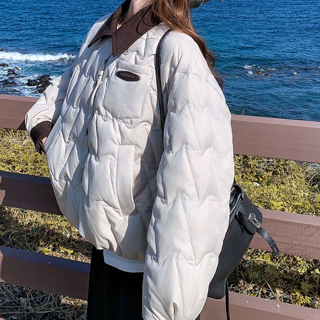 Tzarkozy-Collar Contrast Trim Quilted Button Jacket