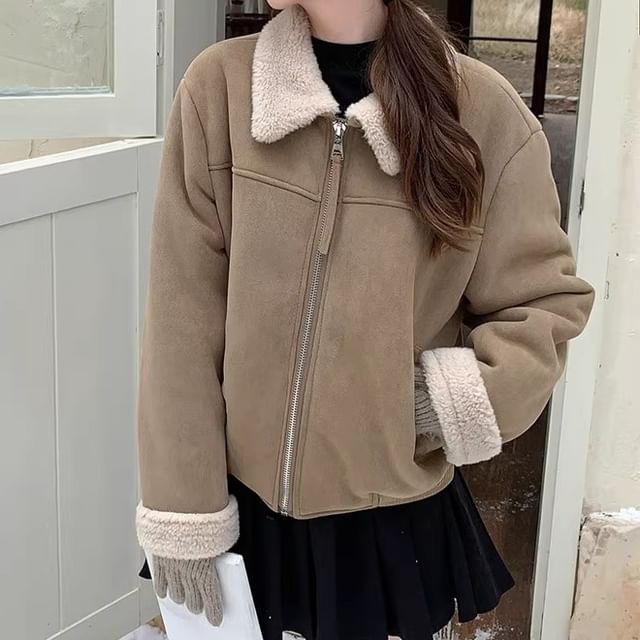 Tzarkozy-Collar Fleece-Lined Zip Jacket