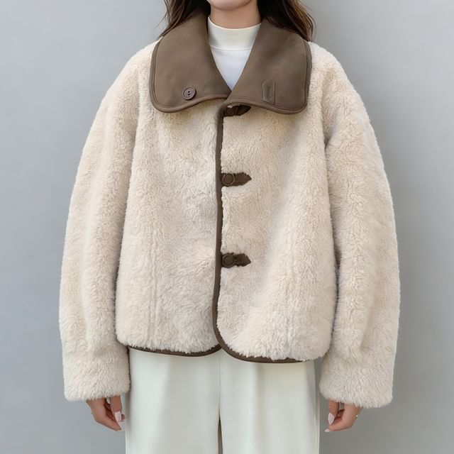 Tzarkozy-Collared Faux Shearling Button Jacket