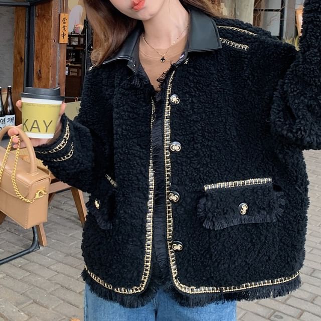 Tzarkozy-Collared Fleece Button Up Jacket