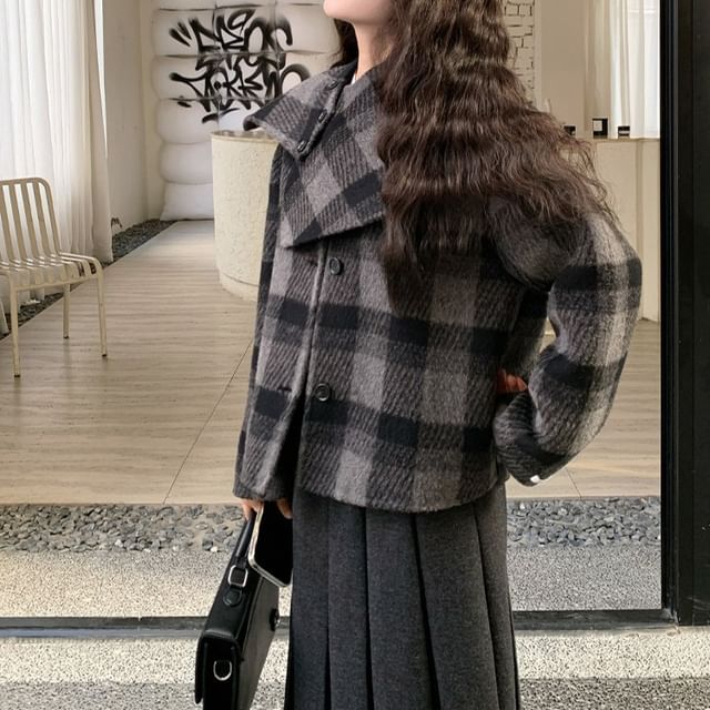 Tzarkozy-Collared Plaid Button Up Jacket