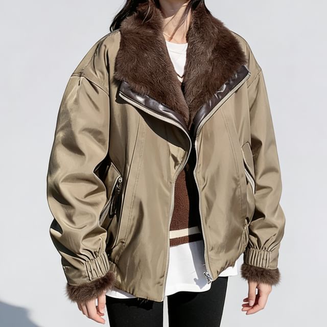 Tzarkozy-Collared Reversible Faux Fur Zip Jacket