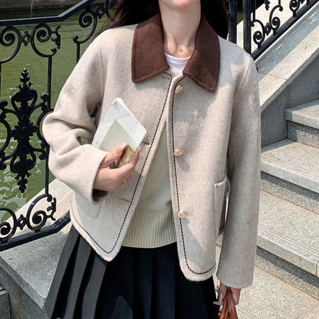 Tzarkozy-Contrast Collar Button-Up Jacket