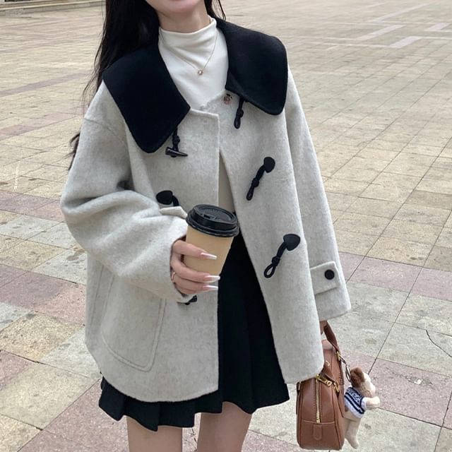 Tzarkozy-Contrast Collar Toggle Jacket