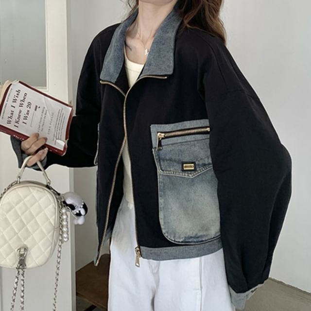 Tzarkozy-Denim Collar Zip Jacket