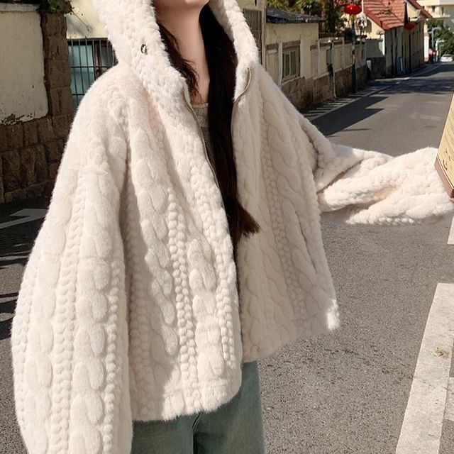Tzarkozy-Drop-Shoulder Plain Hooded Zip Jacket