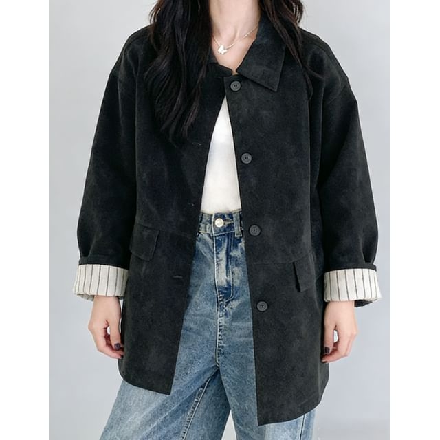 Tzarkozy-Drop-Shoulder Plain Single-Breasted Jacket
