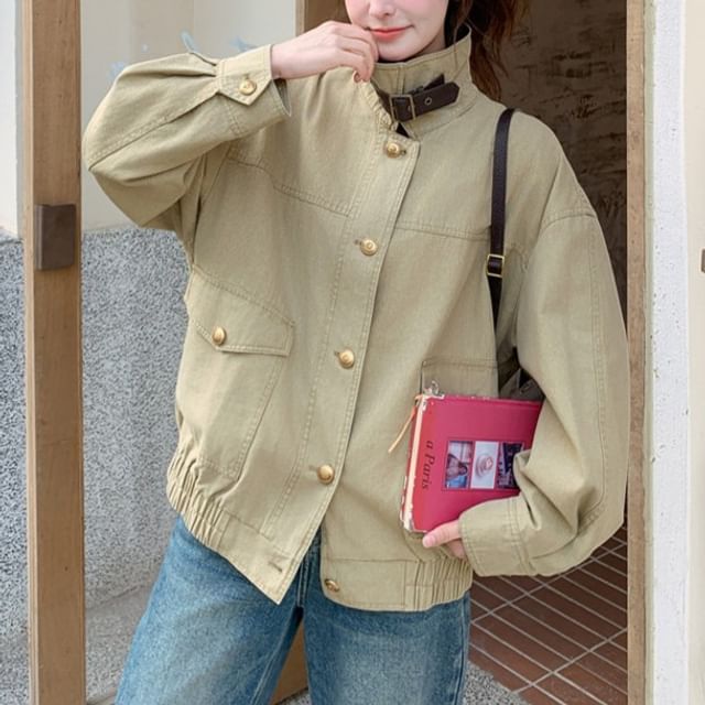 Tzarkozy-Drop-Shoulder Two Tone Pocket Detail Single-Breasted Barn Jacket
