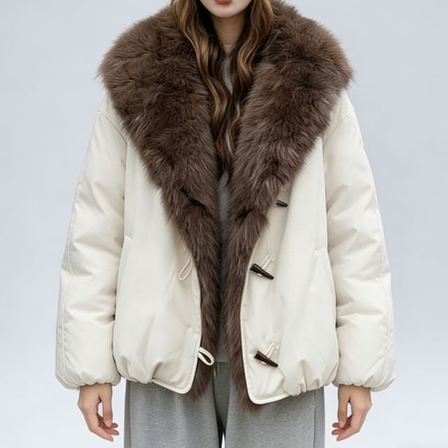 Tzarkozy-Faux Fur Collar Toggle Puffer Jacket