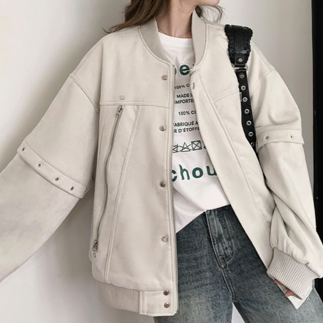 Tzarkozy-Faux Suede Plain Zip Jacket