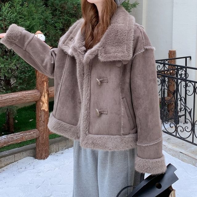 Tzarkozy-Fleece Collared Faux Suede Toggle Jacket
