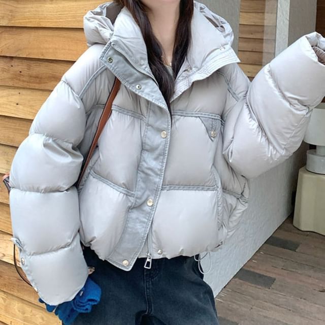 Tzarkozy-Hooded Zip-Up Plain Down Jacket