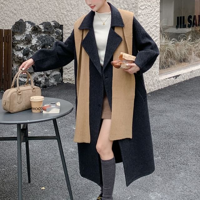 Tzarkozy-Lapel Collar Plain Button Up Long Coat