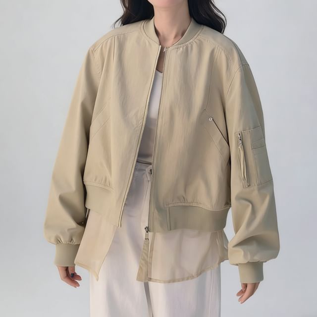 Tzarkozy-Mesh Panel Zip-Up Bomber Jacket