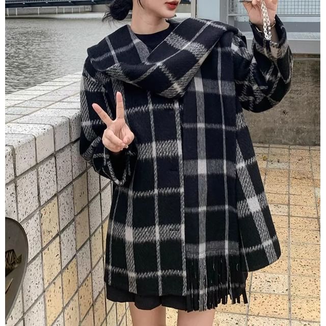 Tzarkozy-Plaid Single-Breasted Coat