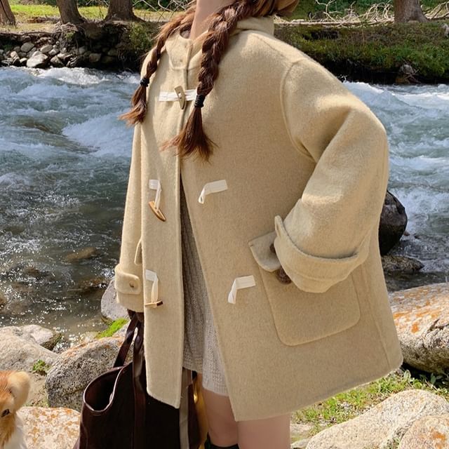 Tzarkozy-Plain Hooded Toggle Coat