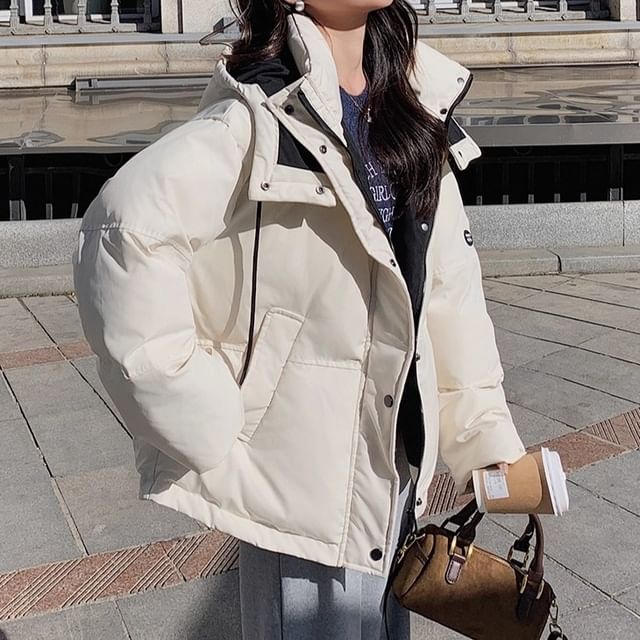 Tzarkozy-Plain Hooded Zip Puffer Jacket