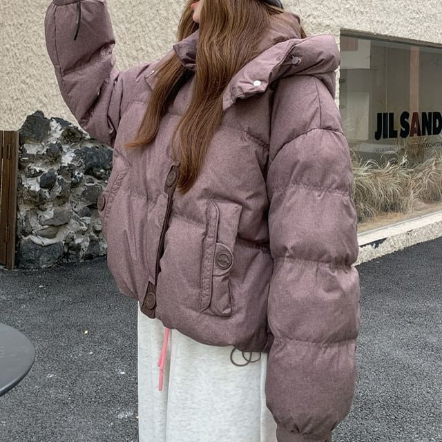 Tzarkozy-Plain Hooded Zip Puffer Jacket