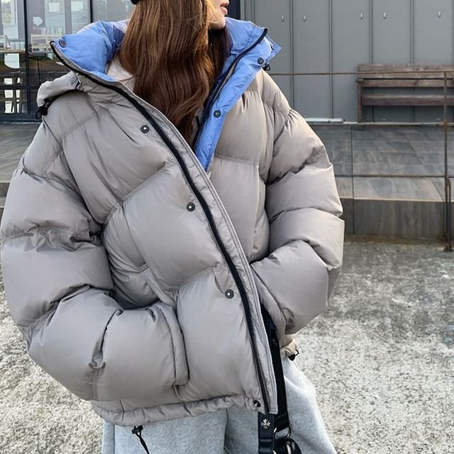 Tzarkozy-Plain Hooded Zip Puffer Jacket
