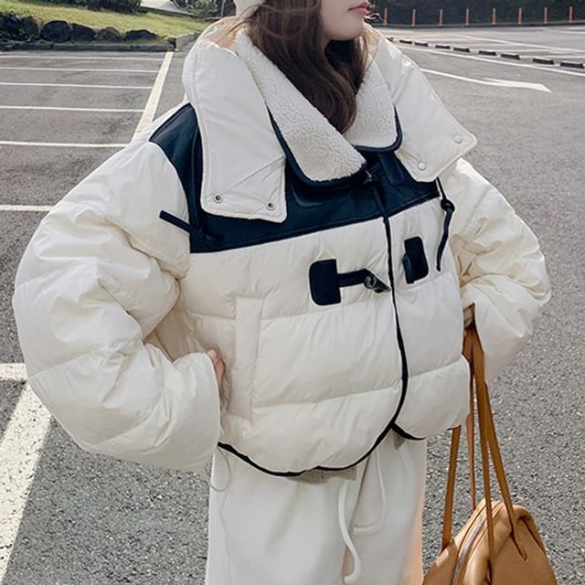 Tzarkozy-Stand Collar Fleece Panel Toggle Puffer Jacket