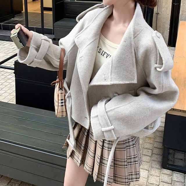Tzarkozy-Stand Collar Melange Asymmetrical Button Jacket