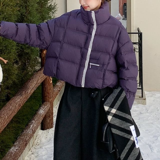 Tzarkozy-Stand Collar Plain Puffer Jacket