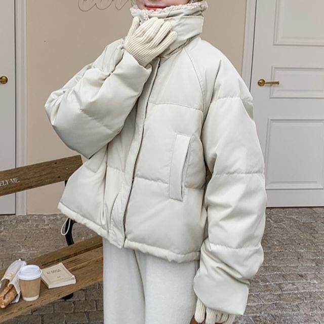 Tzarkozy-Stand Collar Plain Zip Puffer Jacket