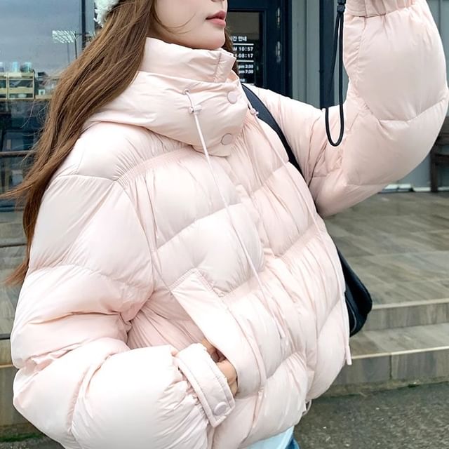 Tzarkozy-Stand Collar Plain Zip Puffer Jacket