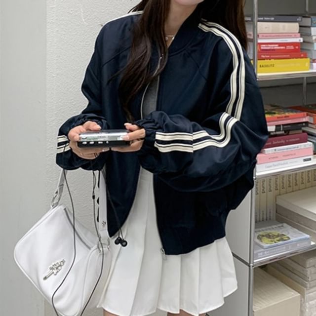 Tzarkozy-Stripe Trim Zip Jacket