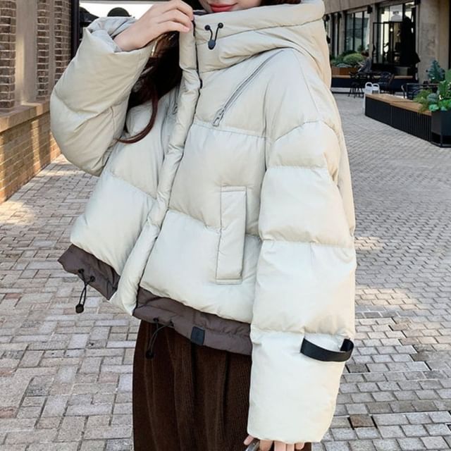 Tzarkozy-Two Tone Hooded Zip-Up Down Jacket