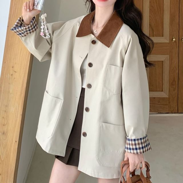 Tzarkozy-Two Tone Pocket Detail Long Single-Breasted Jacket