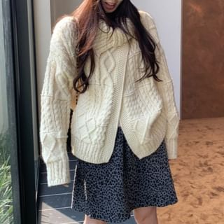 Ukiyo-Collared Plain Cable Knit Button Up Cardigan