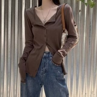 Ukiyo-Crew Neck Button-Up Plain Slim Fit Cardigan