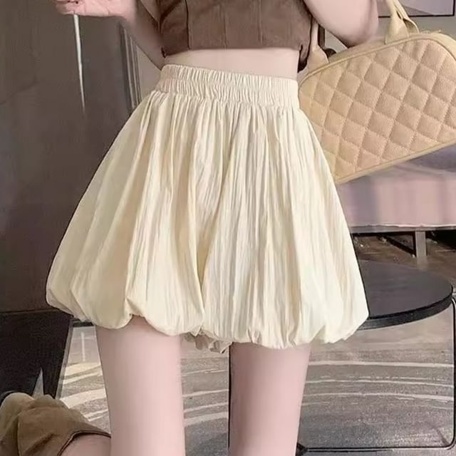 Ukiyo-High Waist Plain Bubble Hem Mini A-Line Skort