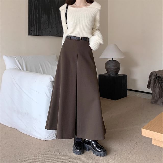 Ukiyo-High Waist Plain Maxi A-Line Skirt