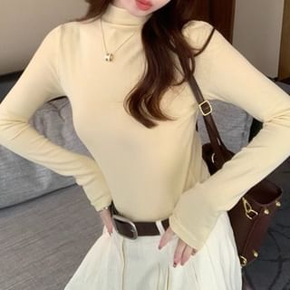 Ukiyo-Long-Sleeve Mock Neck Plain Knit Top