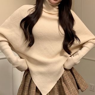 Ukiyo-Long-Sleeve Turtleneck Plain Asymmetrical Knit Top