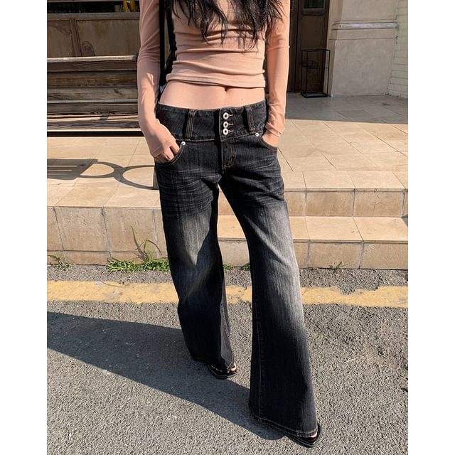 Ukiyo-Low Rise Washed Flared Jeans