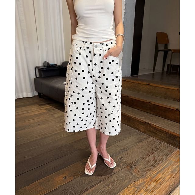 Ukiyo-Mid Rise Dotted Wide Leg Jorts