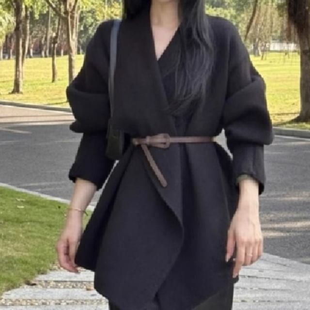 Ukiyo-Plain Asymmetrical Open Front Cardigan