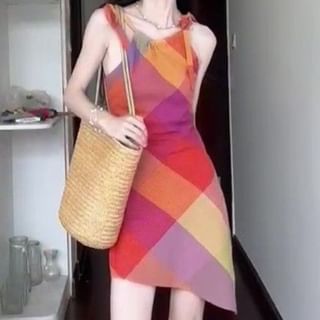 Ukiyo-Spaghetti Strap Plaid Mini Sundress