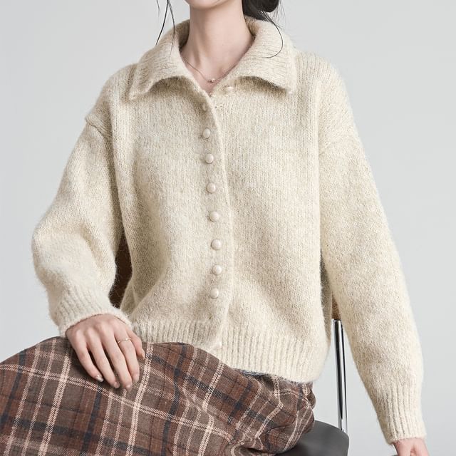 Ukiyo-Turtleneck Plain Button Up Cardigan