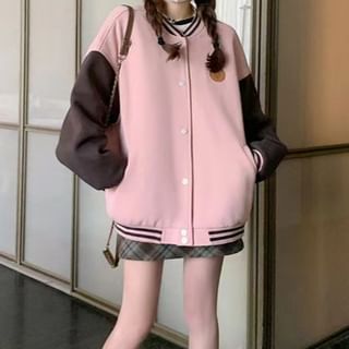 Ukiyo-Two Tone Button Up Baseball Jacket