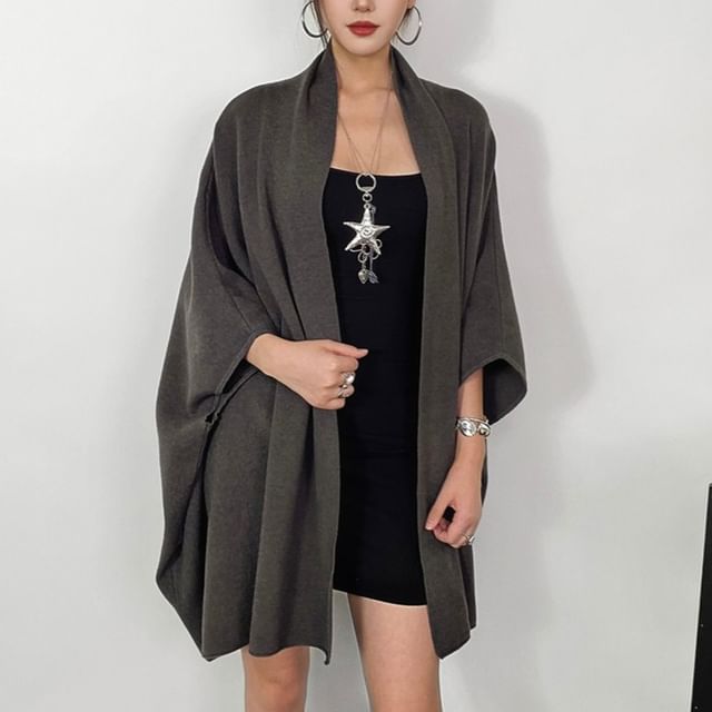 Ulark-34-Sleeve Plain Open Front Cardigan