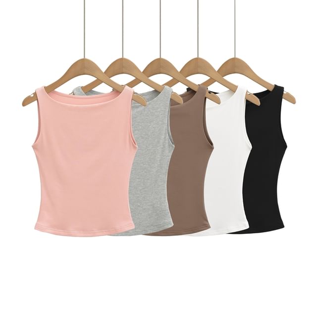 Ulark-Boat Neck Plain Tank Top