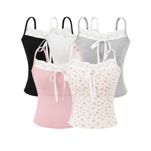 Ulark-Bow Padded Panel Lace Cami Top