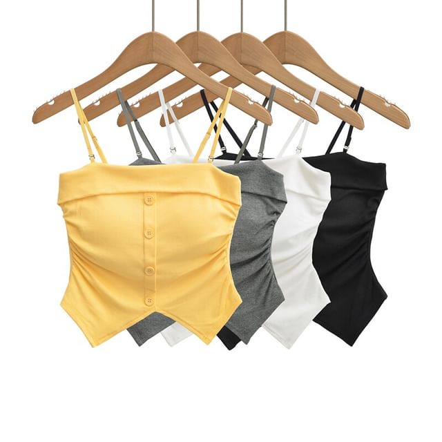 Ulark-Button-Up Plain Crop Camisole Top